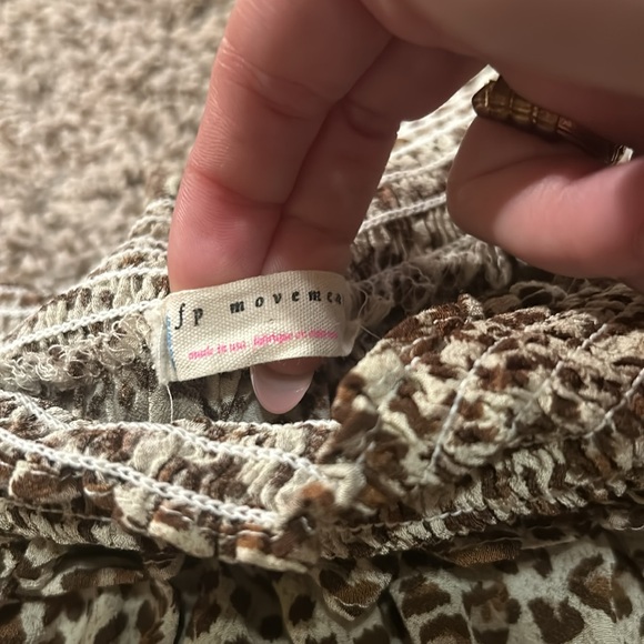 Free People Movement Cheetah Print Smocked Off Shoulder Blouse - Picture 8 of 11